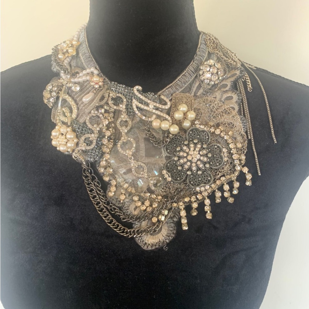 Custom Made Antique Style Charming Silver Crystal Pearls Necklace Bijou Jewelry